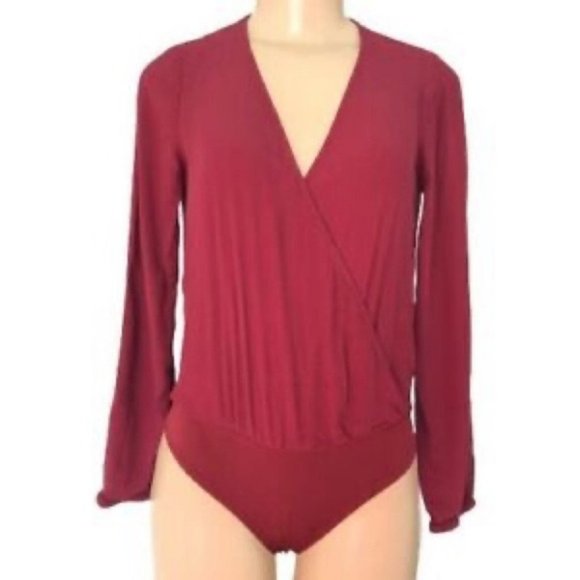 Forever 21 Tops - Forever 21 Burgundy Surplice Longsleeve Body Suit